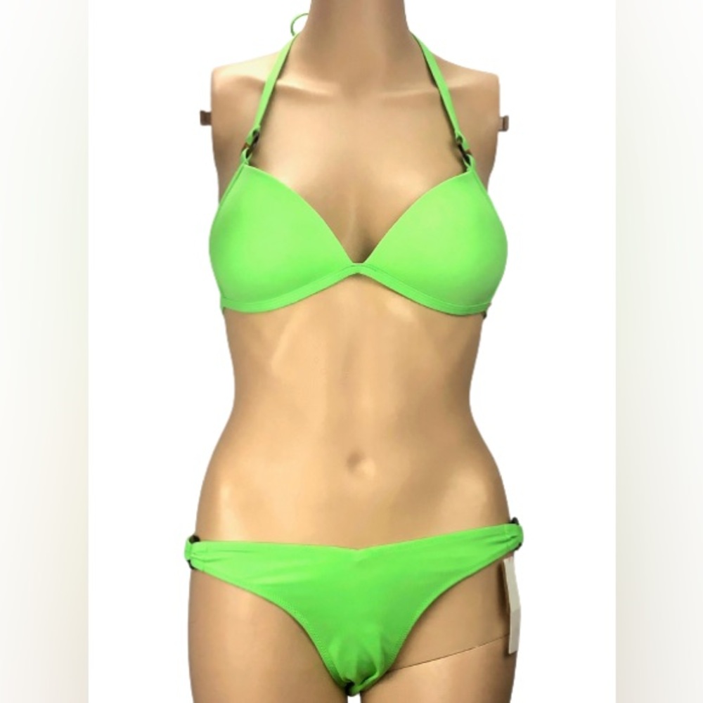 Pink Victoria’s Secret lime green bikini set size small top and bottom